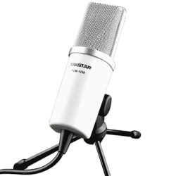Mondpalast Profi Kondensator Mikrofon weiß schwarzVoll Set Silber-Kopf STUDIO Mic Broadcasting (inkl. Tisch-Stativ) für Podcasts, Let's Plays und Gesang